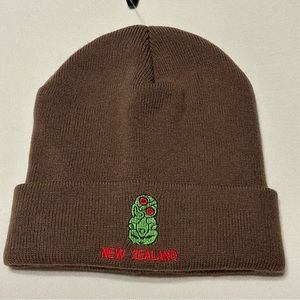 NEW New Zealand Beanie Hat Spellout Brown Adult